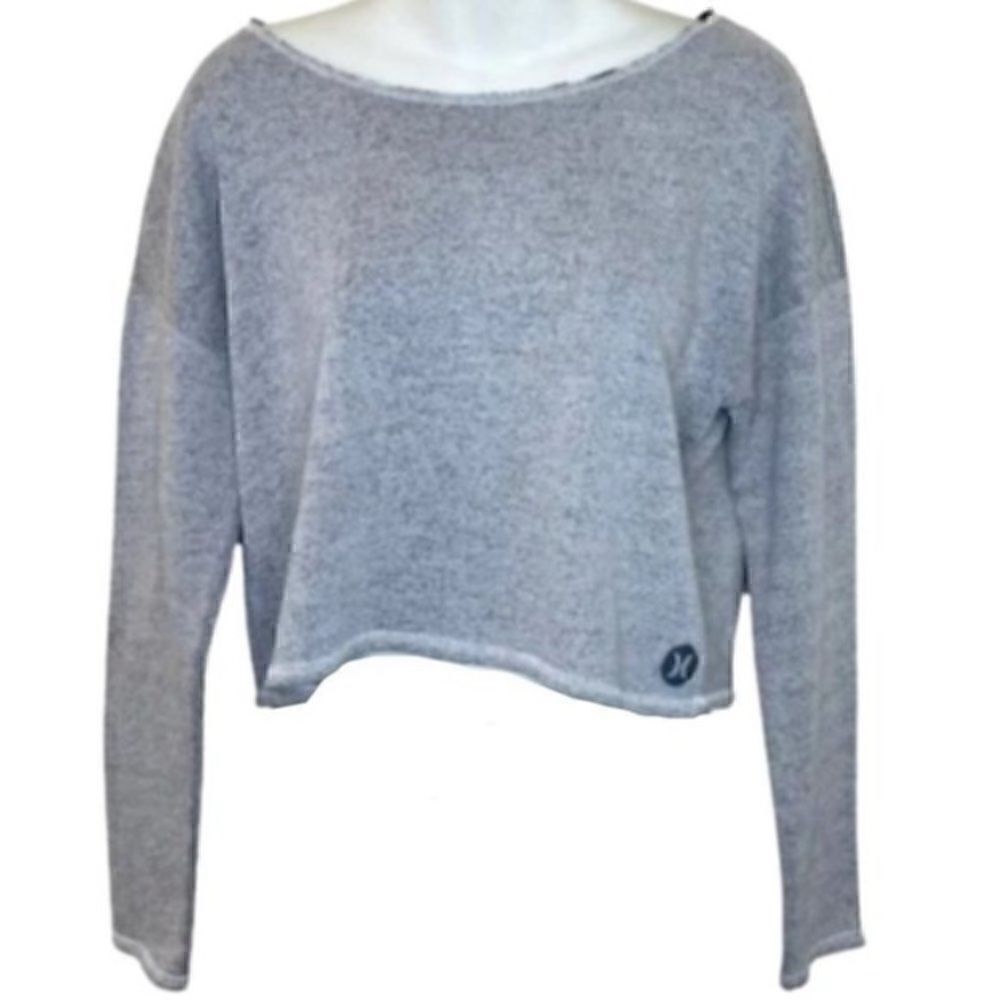 Hurley, long sleeve cropped knit black/white pull over top size medium